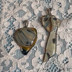 2 assorted  Heart key Handmade USA  Fused Glass Pendants